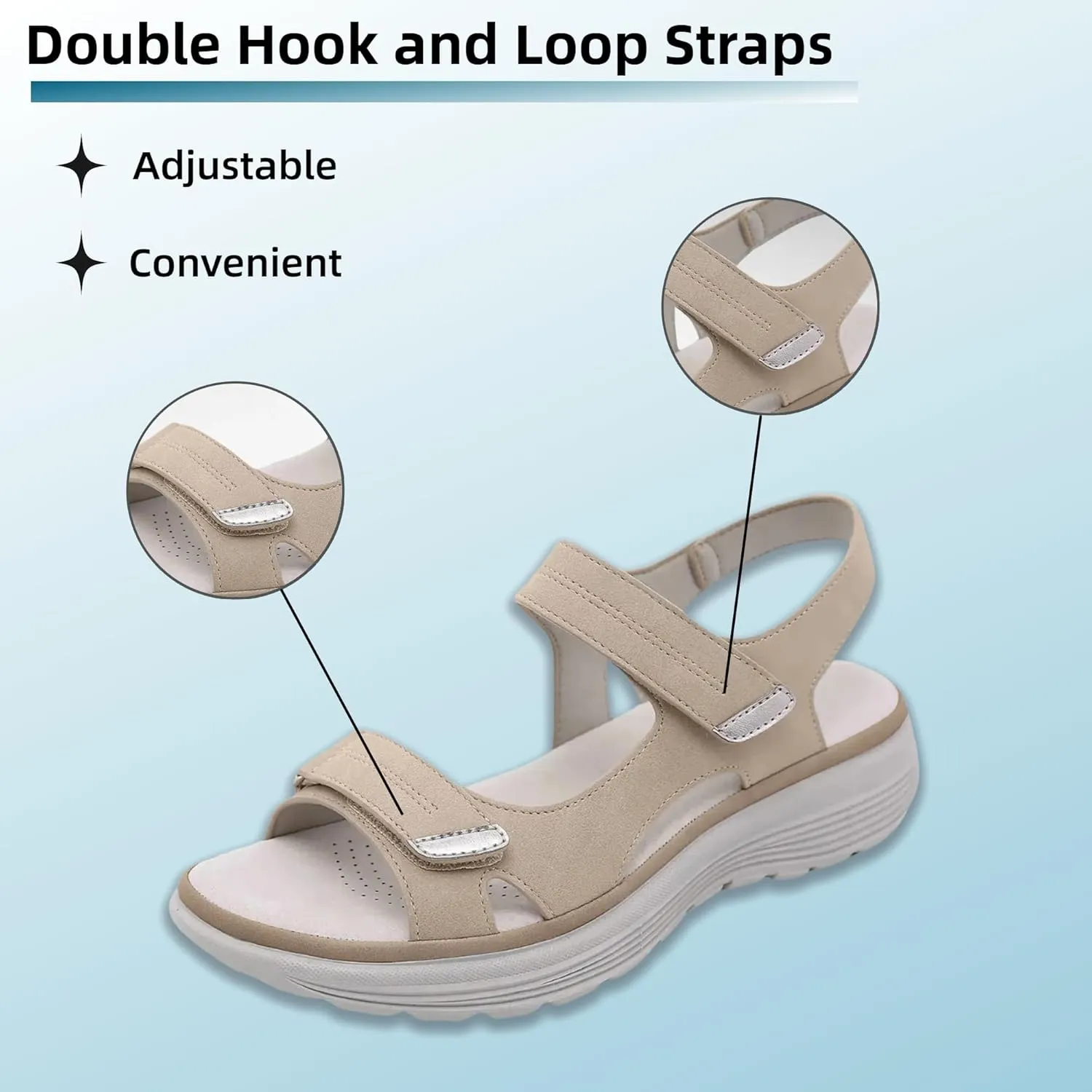 Walking Sandals Women Comfort Orthopedic Hiking Sandals Arch Support Sport Outdoor Thick Cushion Adjustable Strap Sandals