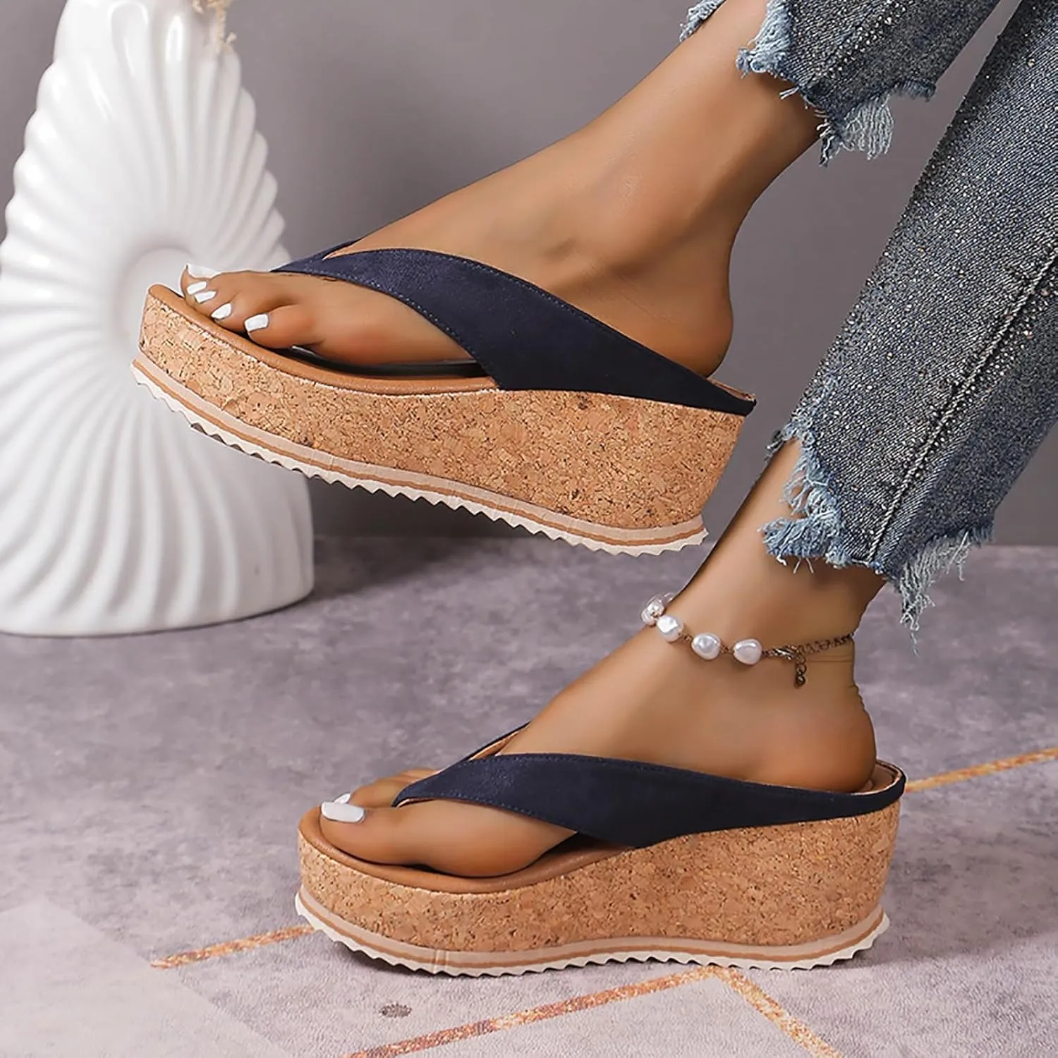 Wedge Sandals for Women 2024 Comfortable Platform Thong Flip Flops Casual Summer Dress Sandals Slip On Beach Slippers