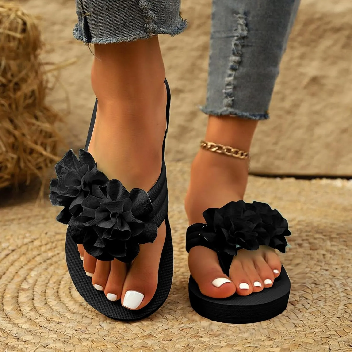 Wedge Sandals for Women 2025Mesh Flower Flats Flip-Flops Foam Sole Slippers Sandals Womens For Summer Beach Vocation