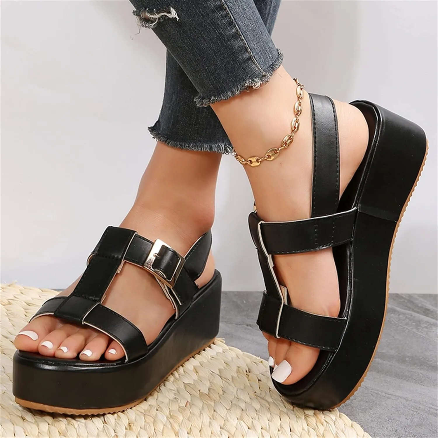 Wedge Sandals for Women Elastic Crisscross Ankle Straps with Peep Toe and Lightweight Platform for All Day Comfortable Orthopedic Sandal Beach Dressy Flip Flops for Wide Toe 2025 Spring