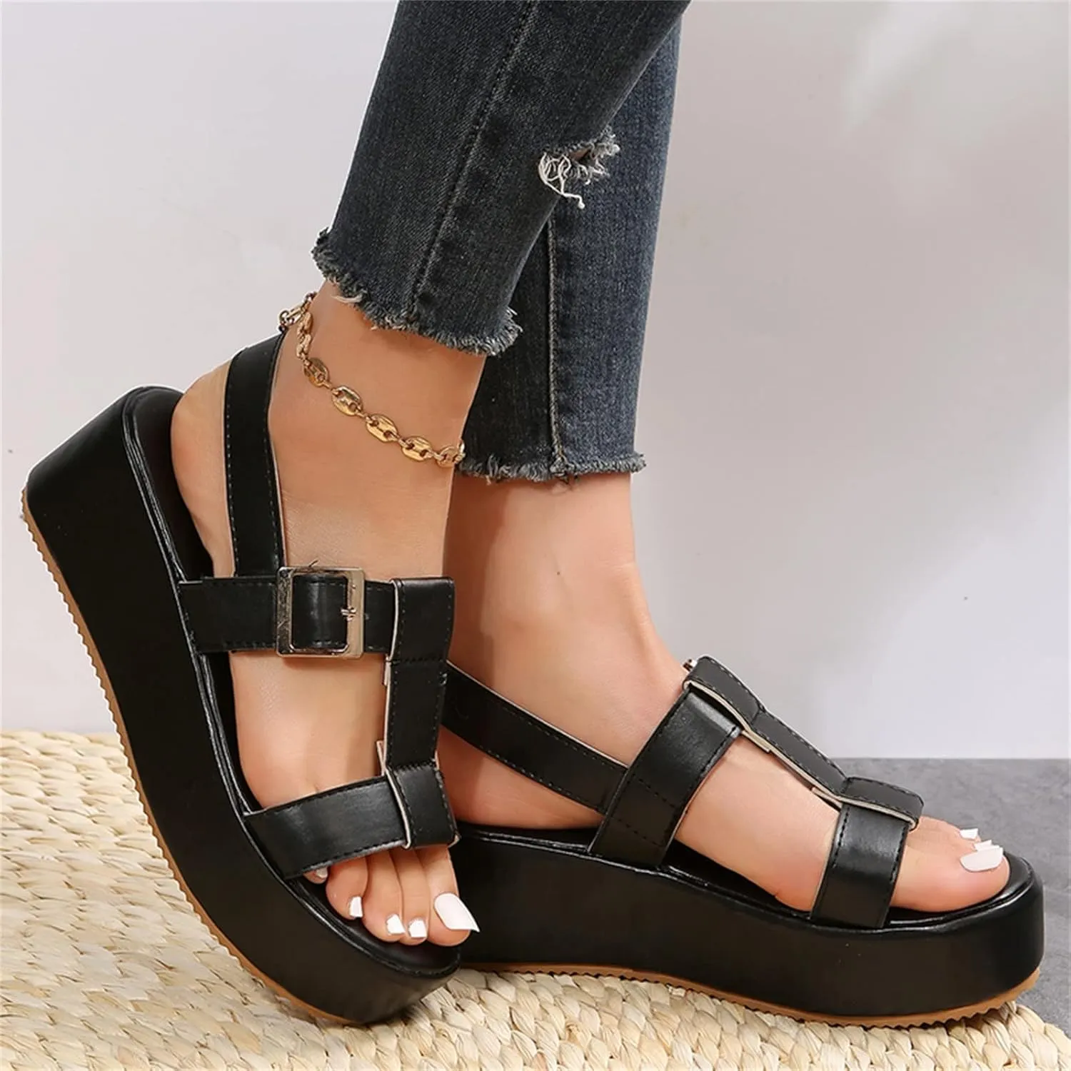 Wedge Sandals for Women Elastic Crisscross Ankle Straps with Peep Toe and Lightweight Platform for All Day Comfortable Orthopedic Sandal Beach Dressy Flip Flops for Wide Toe 2025 Spring