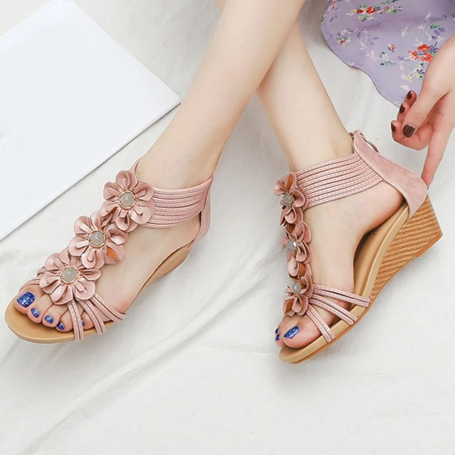 Wedge Sandals for Women Orthopedic Arch Support Slide Sandal Open Toe Platform Heels Casual Walking Beach Shoes Orthopedic Sandal Beach Dressy Flip Flops for Wide Toe 2025 Spring