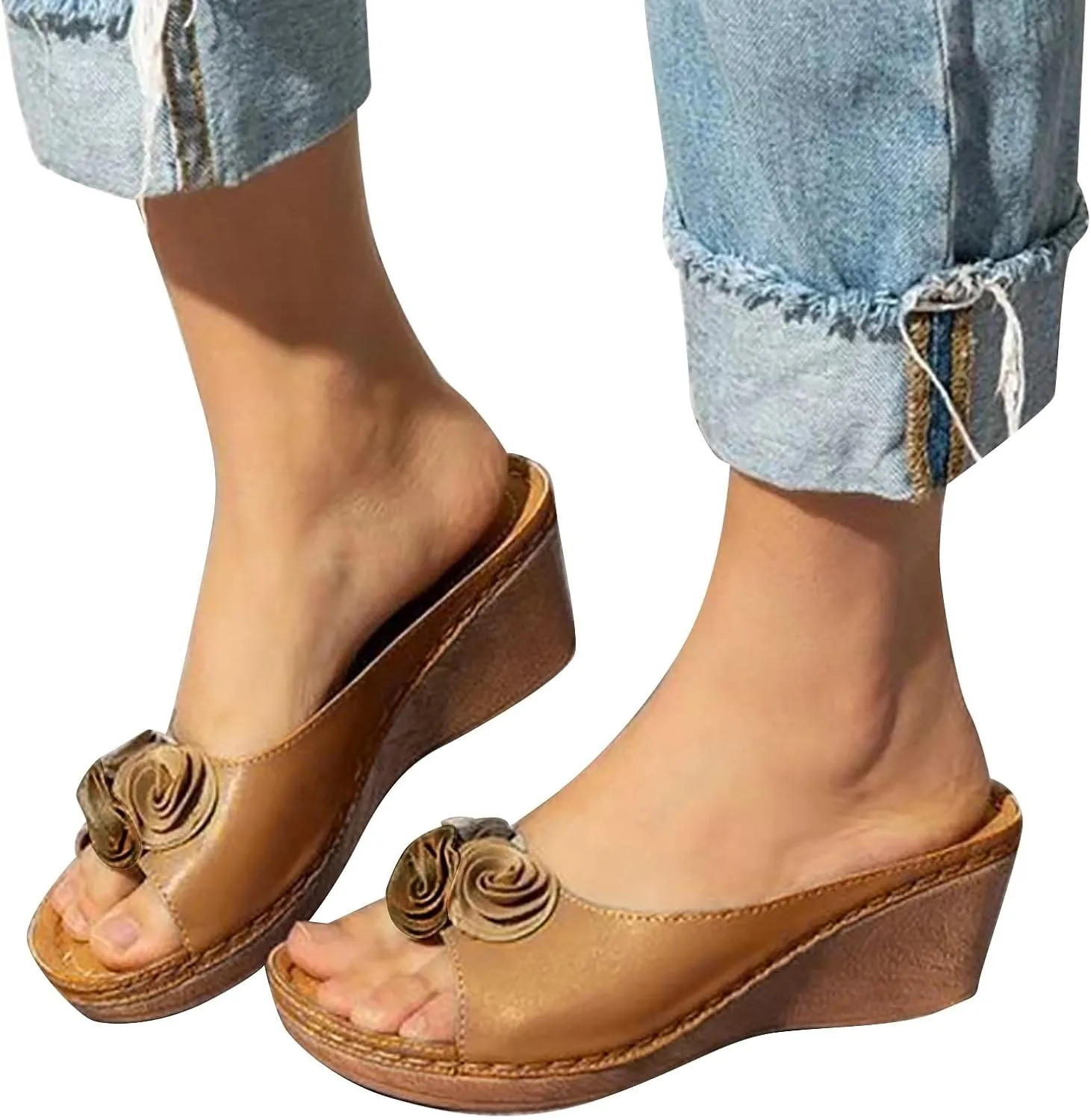 Wedge Sandals for Women Orthopedic Footbed with Arch Support and Adjustable Straps for All Day Walking Comfortable Orthopedic Sandal Beach Dressy Flip Flops for Wide Toe 2025 Spring