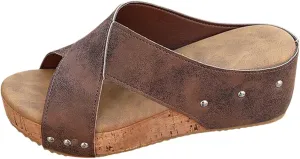 Wide Width Platform Wedge Sandals for Women 2025 Open Toe Espadrilles Wedges Comfortable Casual Slip on Ladies Slingback Summer Dress Shoes for Wedding Party