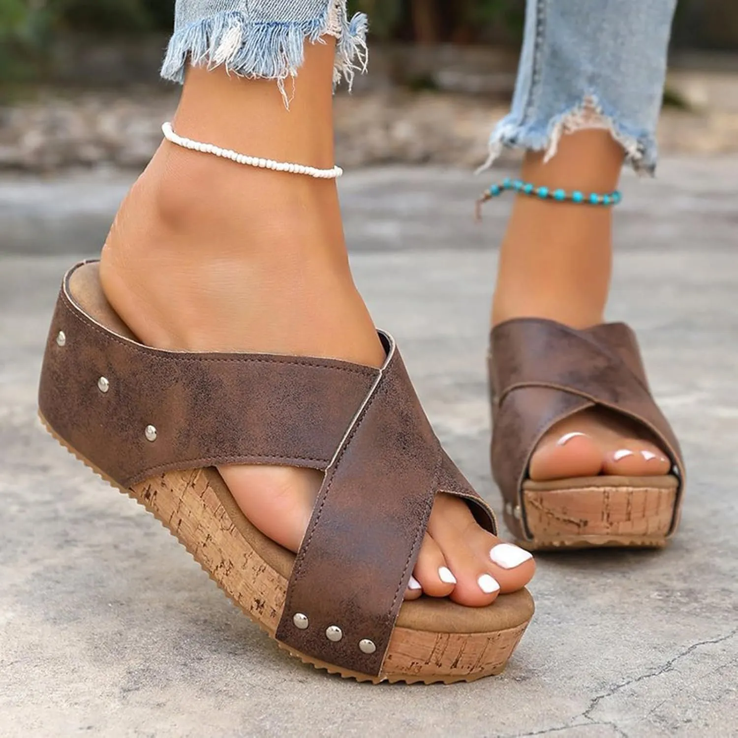 Wide Width Platform Wedge Sandals for Women 2025 Open Toe Espadrilles Wedges Comfortable Casual Slip on Ladies Slingback Summer Dress Shoes for Wedding Party