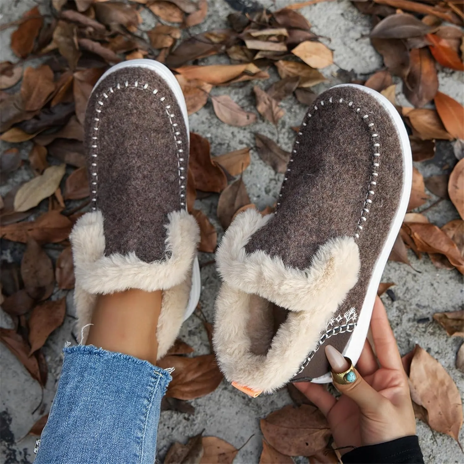 Winter Boots For Women 2024 Dressy Slip On Warm Snow Ankle Booties Fashion Fur Lined Comfortable Loafers Shoes