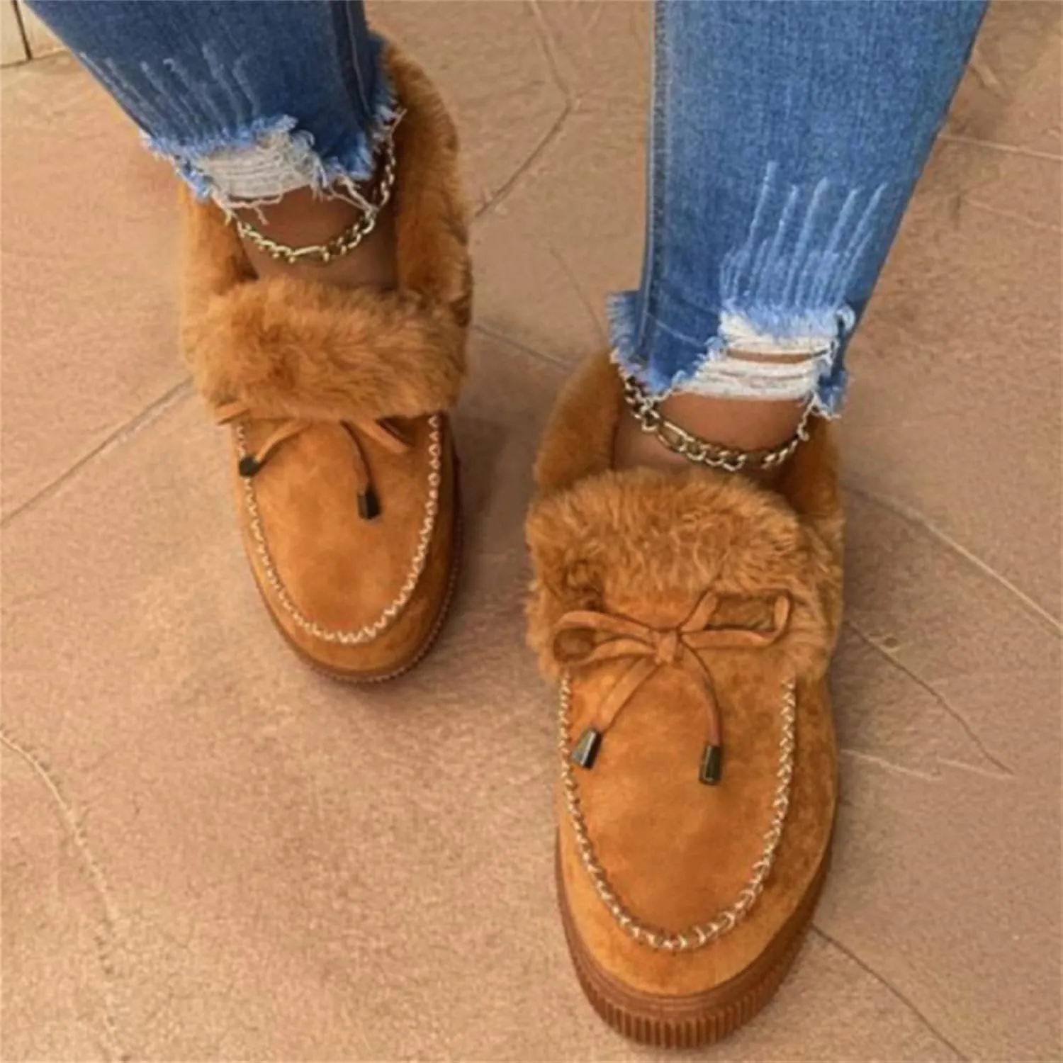 Winter Boots For Women 2024 Fashion Slip On Warm Snow Ankle Booties Fur Lined Thickening Comfortable Loafers Shoes
