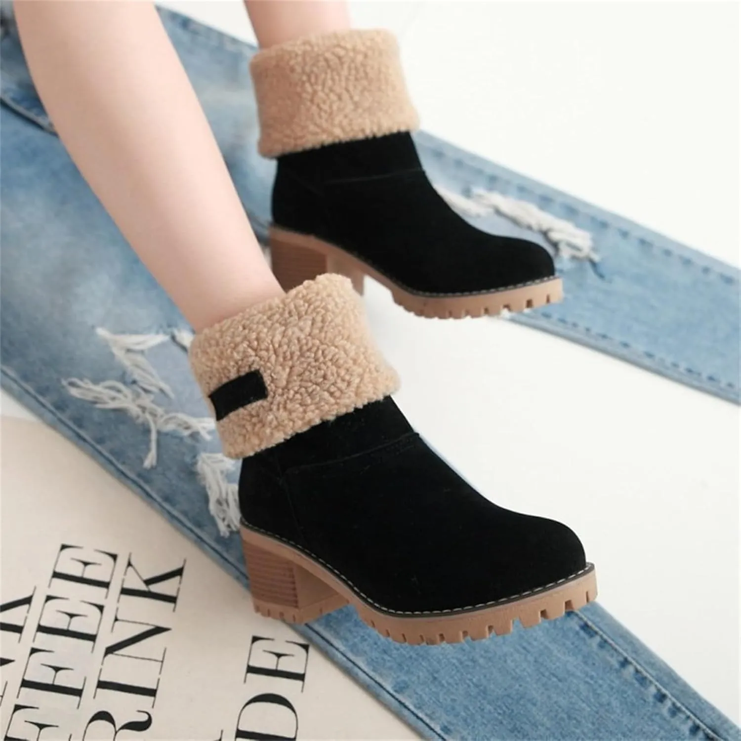 Winter Boots For Women 2024 Mid Calf Fashion Snow Boots Fur Lined Warm Comfortable Slip On Short Ankle Booties