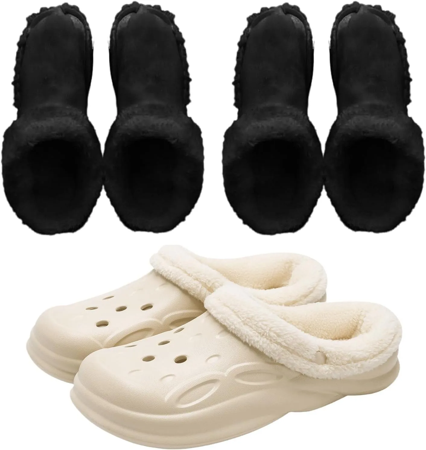 Winter Warm Insoles 2 Pairs, Unisex Home Slippers Insert, Removable and Washable Fur Insoles for Shoes, Boots, Slippers. (Black, 10-10.5)