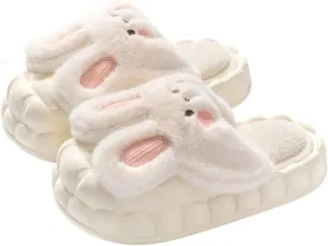 Women Cute Rabbit Ear Plush Slippers House Non-Slip Fluffy Bunny Slipper Indoor Warm Plush Animal Shoes Birthday Holiday Gifts for Girls Ladies