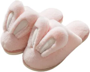 Women Cute Rabbit Ear Plush Slippers House Non-Slip Fluffy Bunny Slipper Indoor Warm Plush Animal Shoes