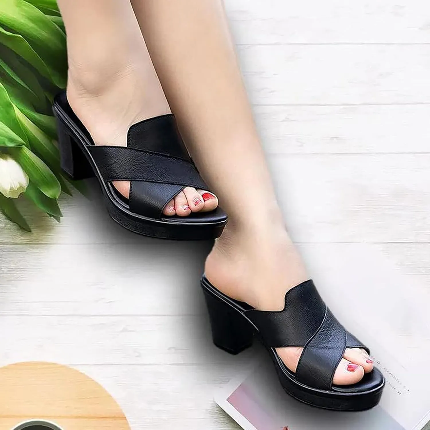 Women Fashion Heel Closed Heel Sandals Flip-Flop Mouth Sandals Chunky Wedge Heels Summer Fish Middle Slippers
