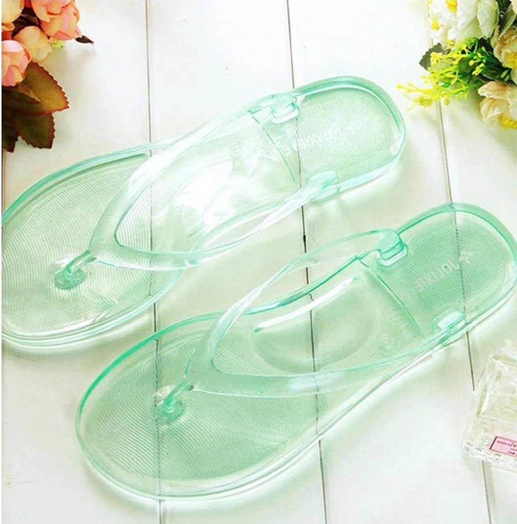 Women Flip Flops Summer Beach Jelly Anti-Slip Flat Slippers Pool Bath Slippers Transparent