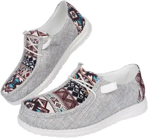 Women's Aztec Print Slip-On Loafers - Elastic Lace Comfort Shoes, Lightweight Foam Sole, Orthotic Support for Daily Wear, Trendy Casual Sneakers (US 6-11)