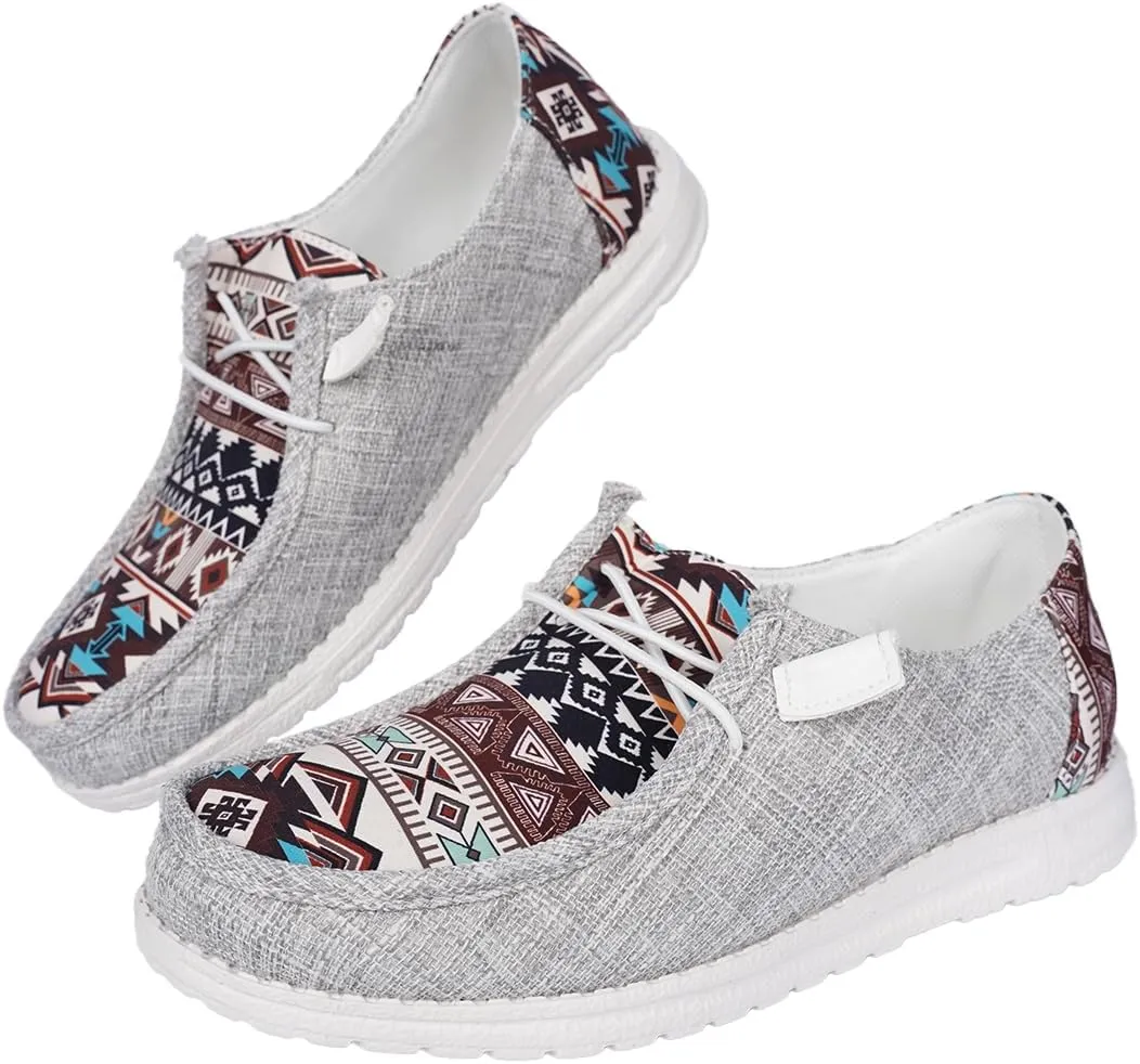 Women's Aztec Print Slip-On Loafers - Elastic Lace Comfort Shoes, Lightweight Foam Sole, Orthotic Support for Daily Wear, Trendy Casual Sneakers (US 6-11)
