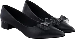 Women's Black Chunky Closed Toe Low Block Heels – Comfortable Pointed Toe Work Pumps, Dress, and Wedding Shoes