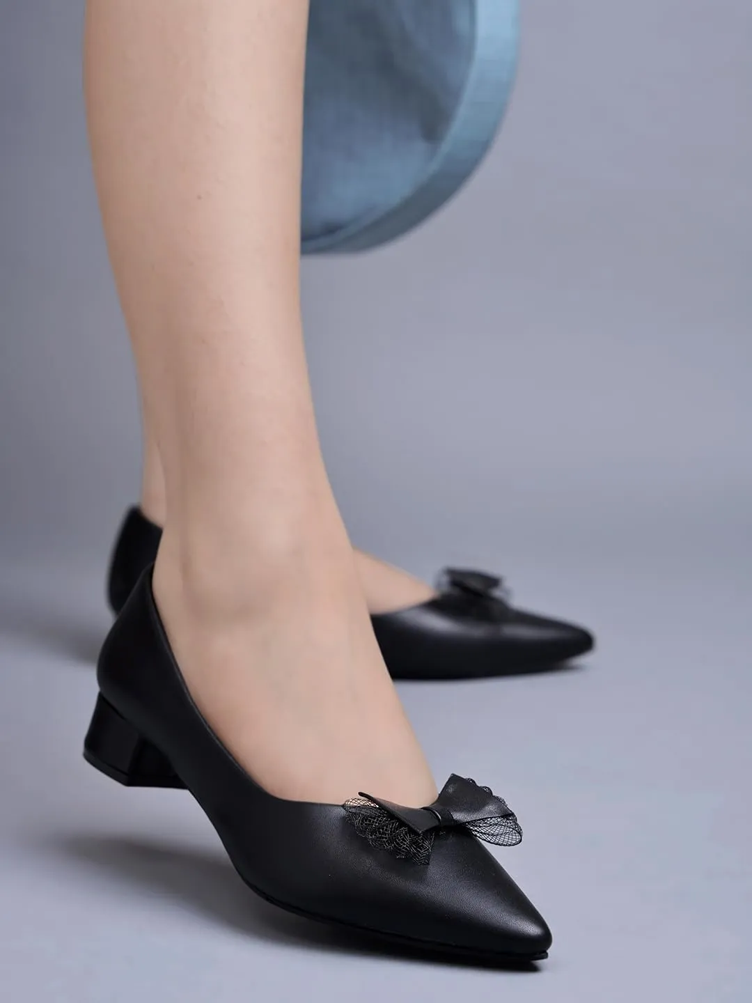 Women's Black Chunky Closed Toe Low Block Heels – Comfortable Pointed Toe Work Pumps, Dress, and Wedding Shoes