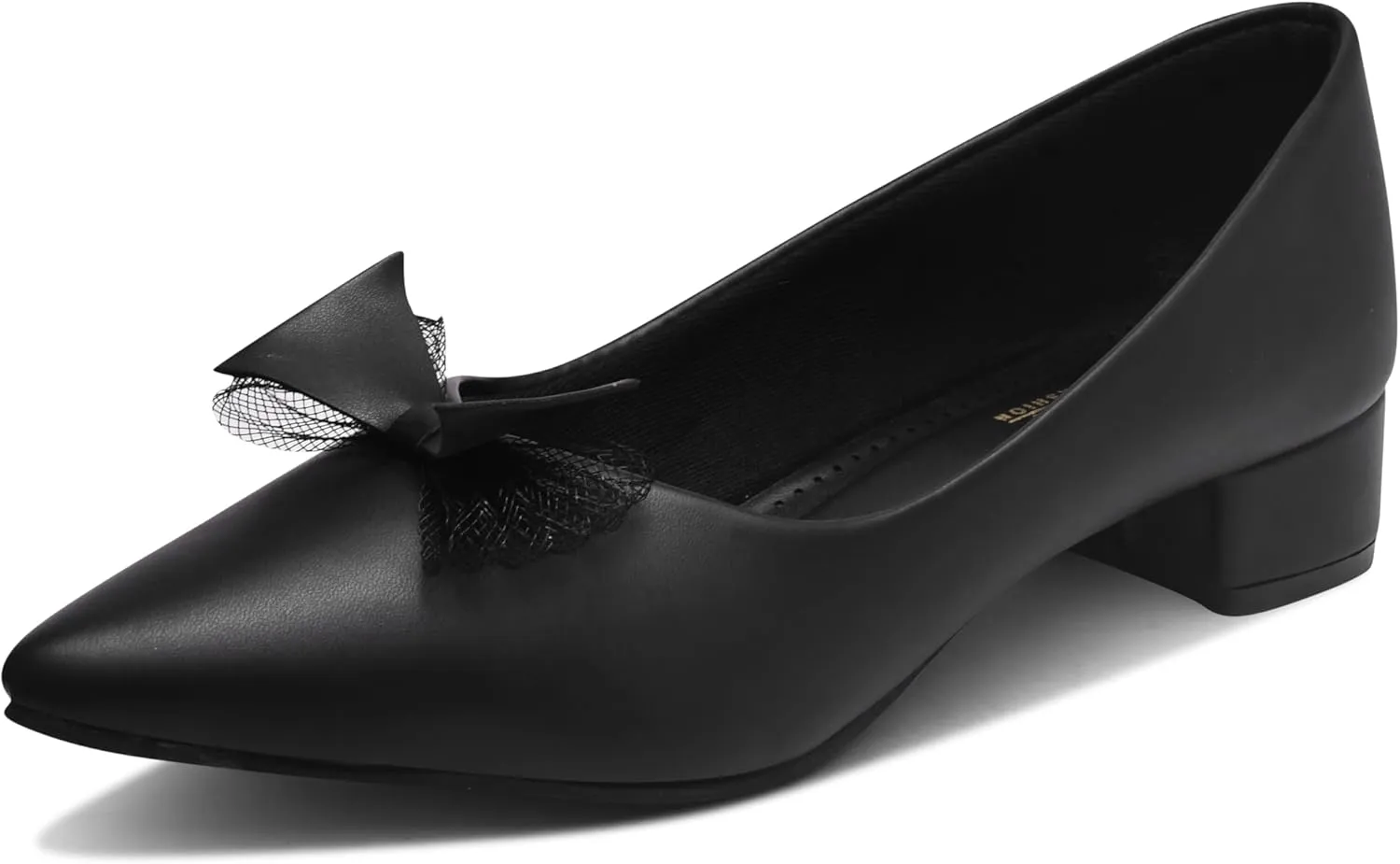 Women's Black Chunky Closed Toe Low Block Heels – Comfortable Pointed Toe Work Pumps, Dress, and Wedding Shoes