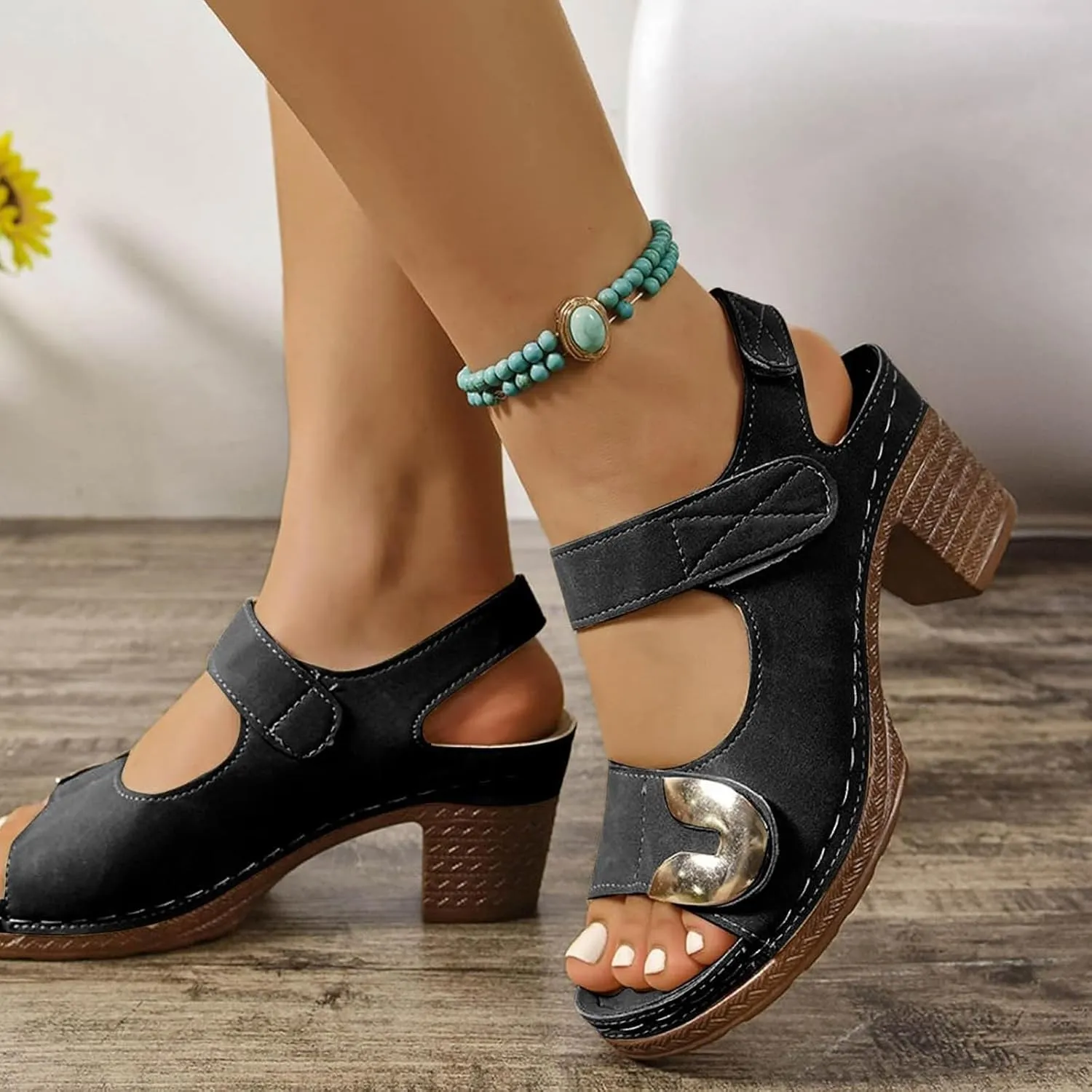Womens Block Heel Sandals Short Heel Fashion Ankle Straps Buckle Open Toe Sandals Slingback Walking Sandal Summer Comfortable Shoes Slipper