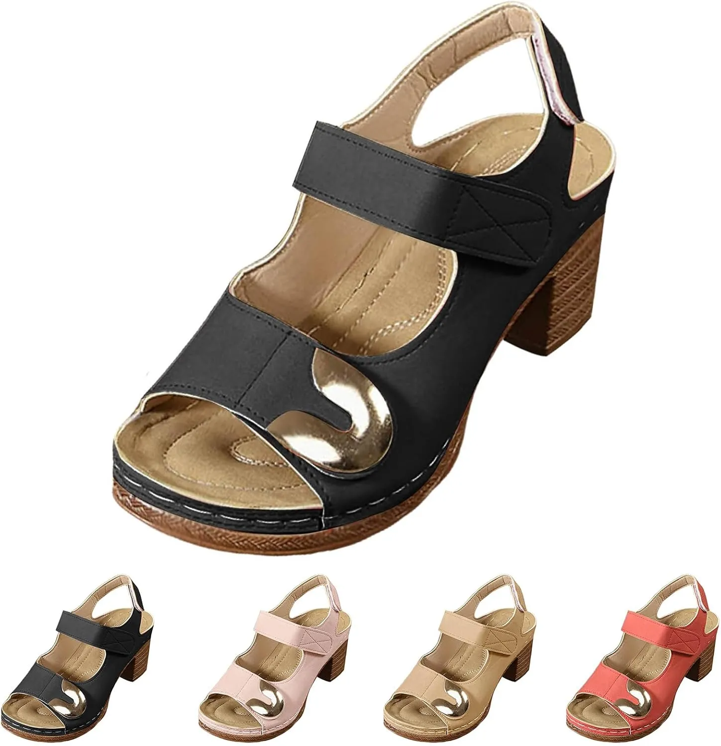 Womens Block Heel Sandals Short Heel Fashion Ankle Straps Buckle Open Toe Sandals Slingback Walking Sandal Summer Comfortable Shoes Slipper