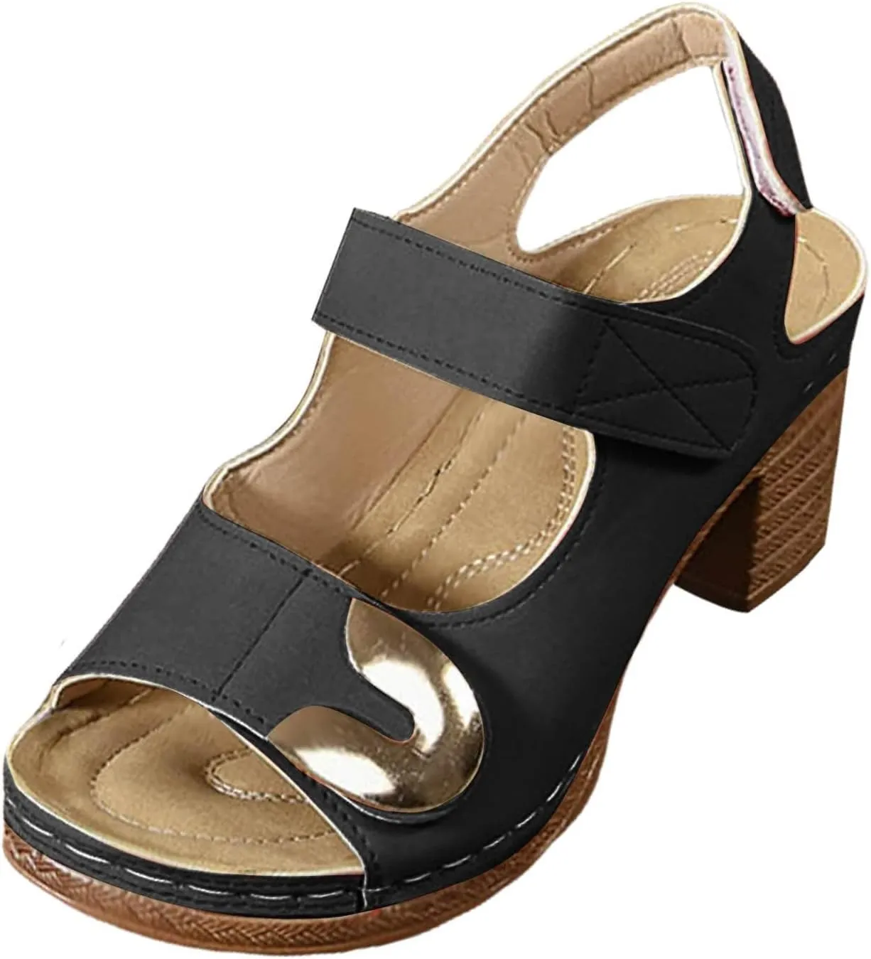 Womens Block Heel Sandals Short Heel Fashion Ankle Straps Buckle Open Toe Sandals Slingback Walking Sandal Summer Comfortable Shoes Slipper