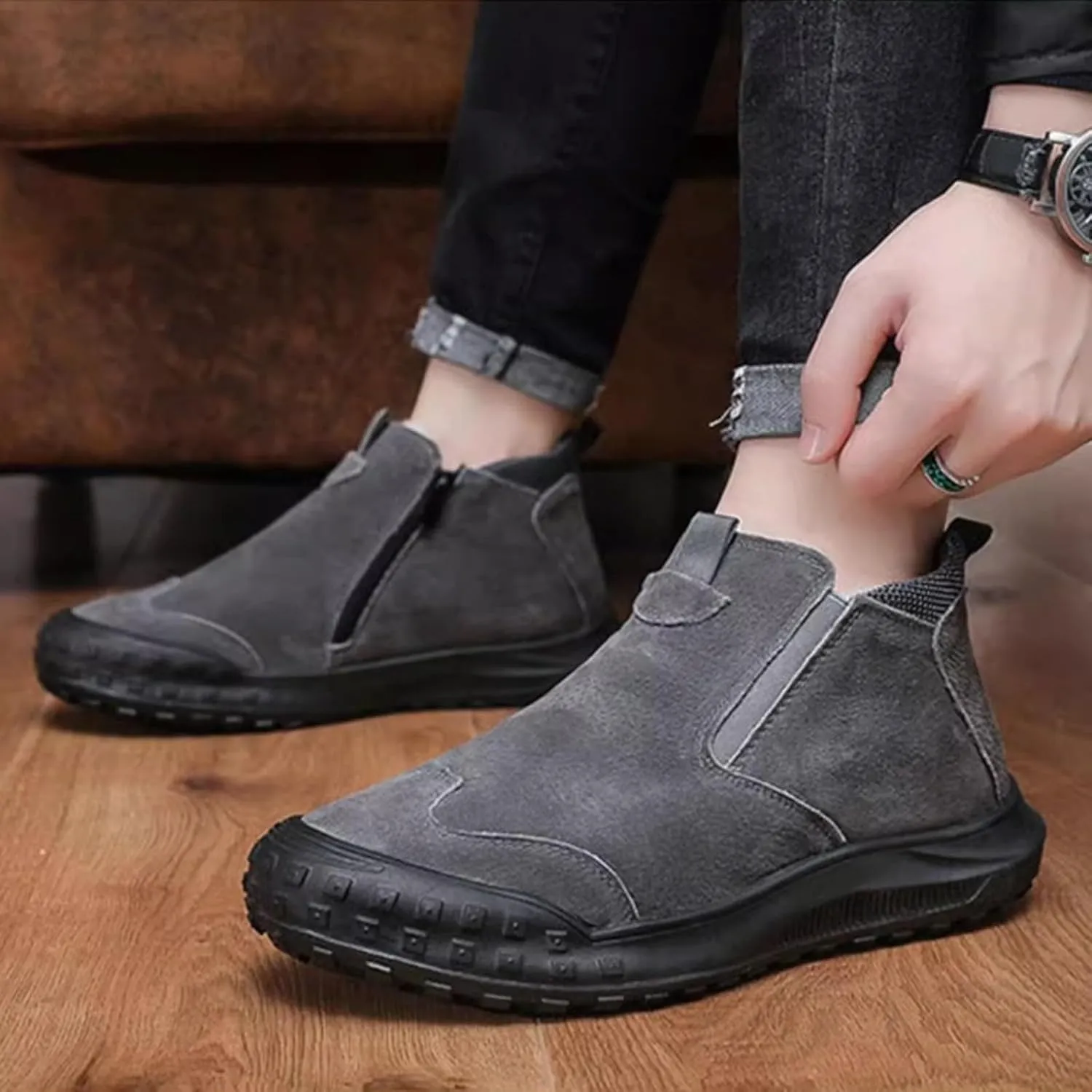 Womens Boots Winter Black Mens Hiking Sneakers Women's Slip On Warm Women's Slip On Boots Barefoot Shoes Grounded Footwear Ankle Botas for Women Snow Booties Men