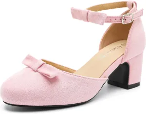 Women's Bow Closed Round Toe Ankle Strap Pumps D'Orsay Low Block Chunky Heels Elegant Wedding Bridal Party Dress Shoes