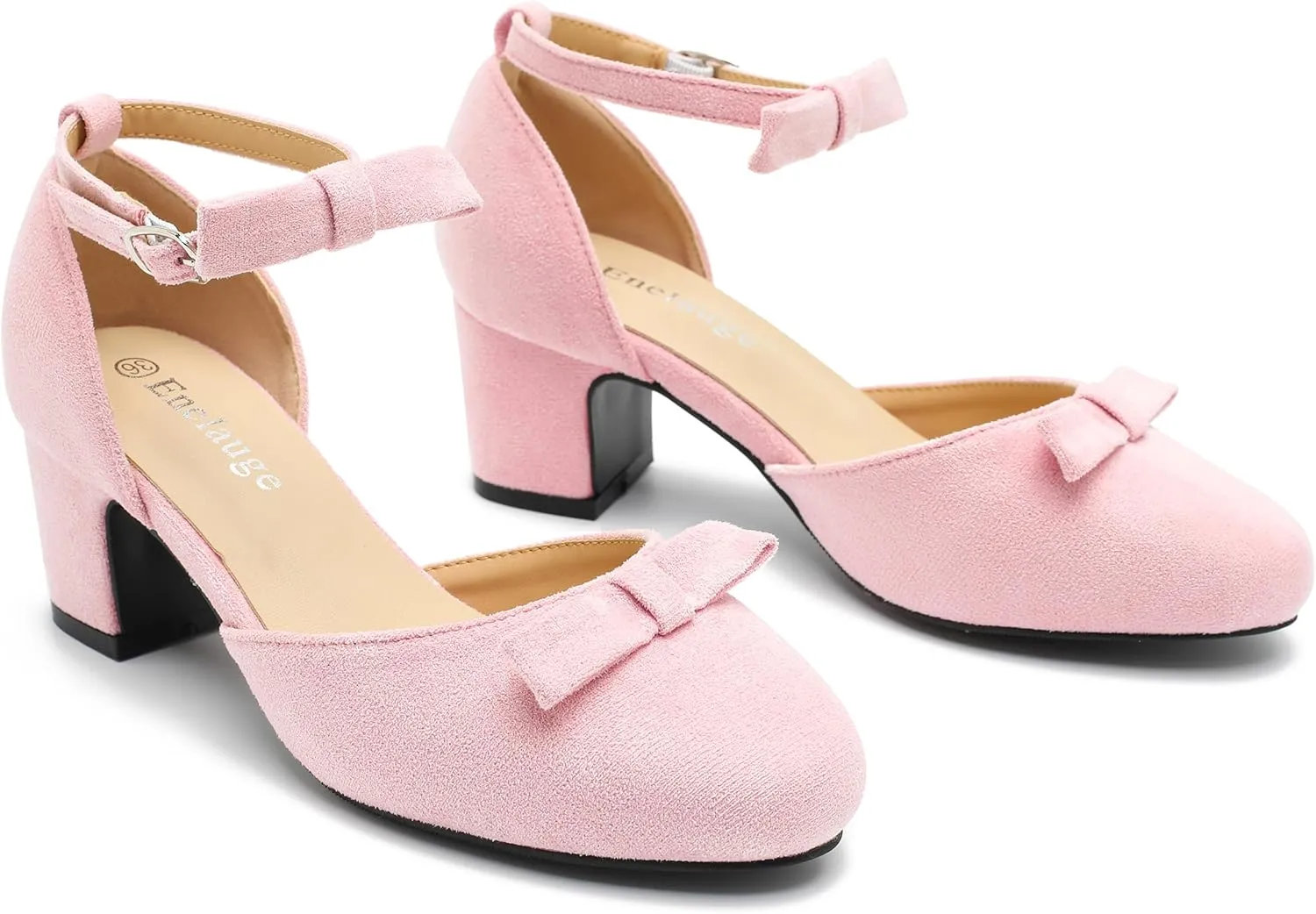 Women's Bow Closed Round Toe Ankle Strap Pumps D'Orsay Low Block Chunky Heels Elegant Wedding Bridal Party Dress Shoes