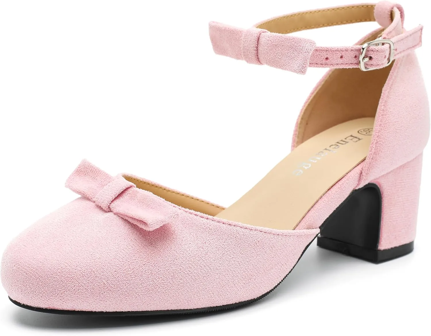 Women's Bow Closed Round Toe Ankle Strap Pumps D'Orsay Low Block Chunky Heels Elegant Wedding Bridal Party Dress Shoes