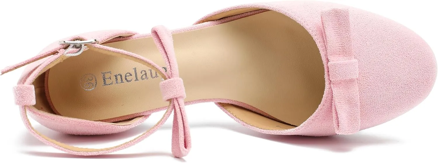 Women's Bow Closed Round Toe Ankle Strap Pumps D'Orsay Low Block Chunky Heels Elegant Wedding Bridal Party Dress Shoes