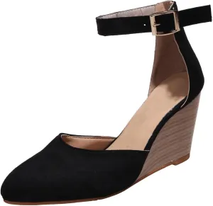 Womens Closed Toe Sandals Buckle Ankle Strap High Chunky Heels Sandals Closed Toe Espadrilles Wedge Shoes Platform