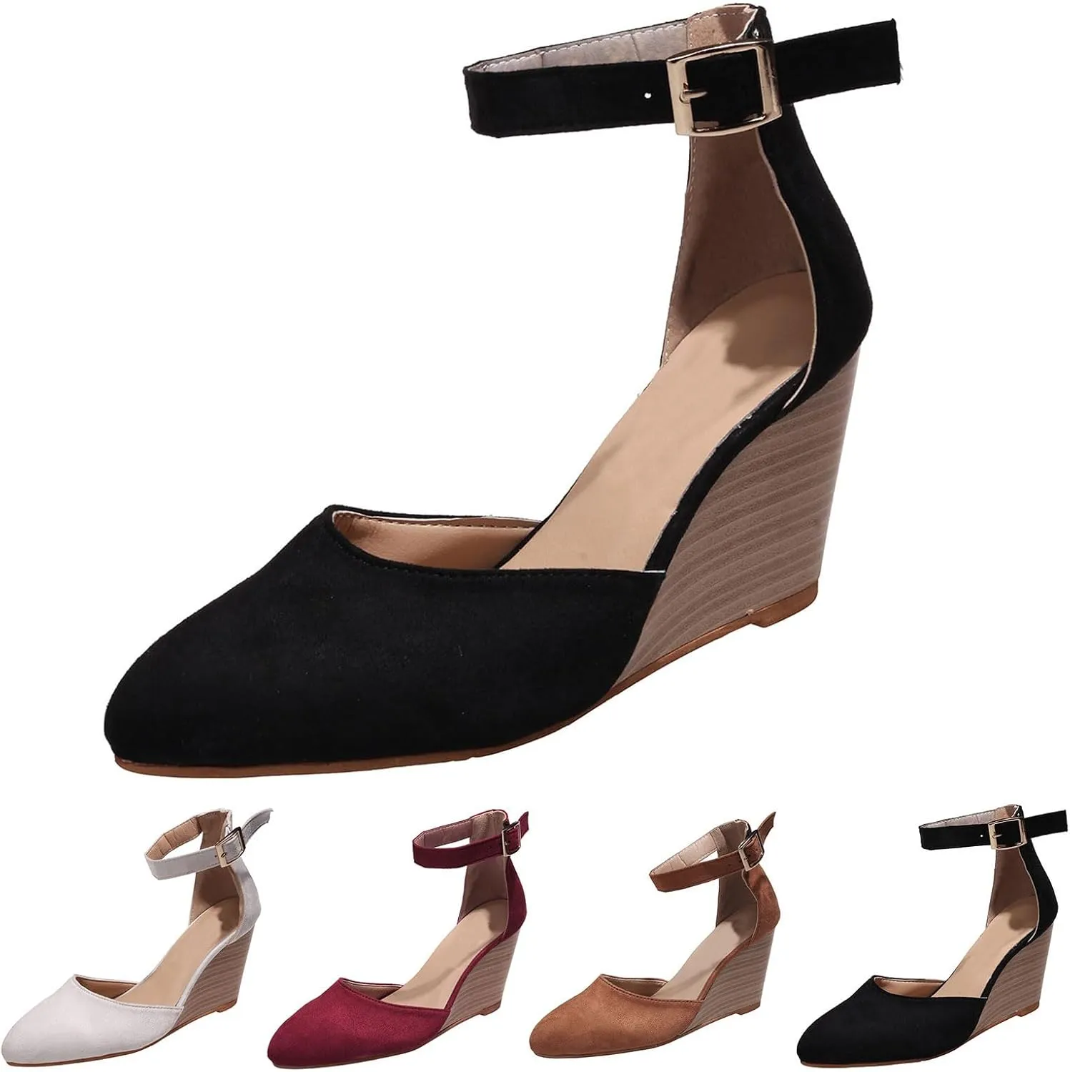 Womens Closed Toe Sandals Buckle Ankle Strap High Chunky Heels Sandals Closed Toe Espadrilles Wedge Shoes Platform