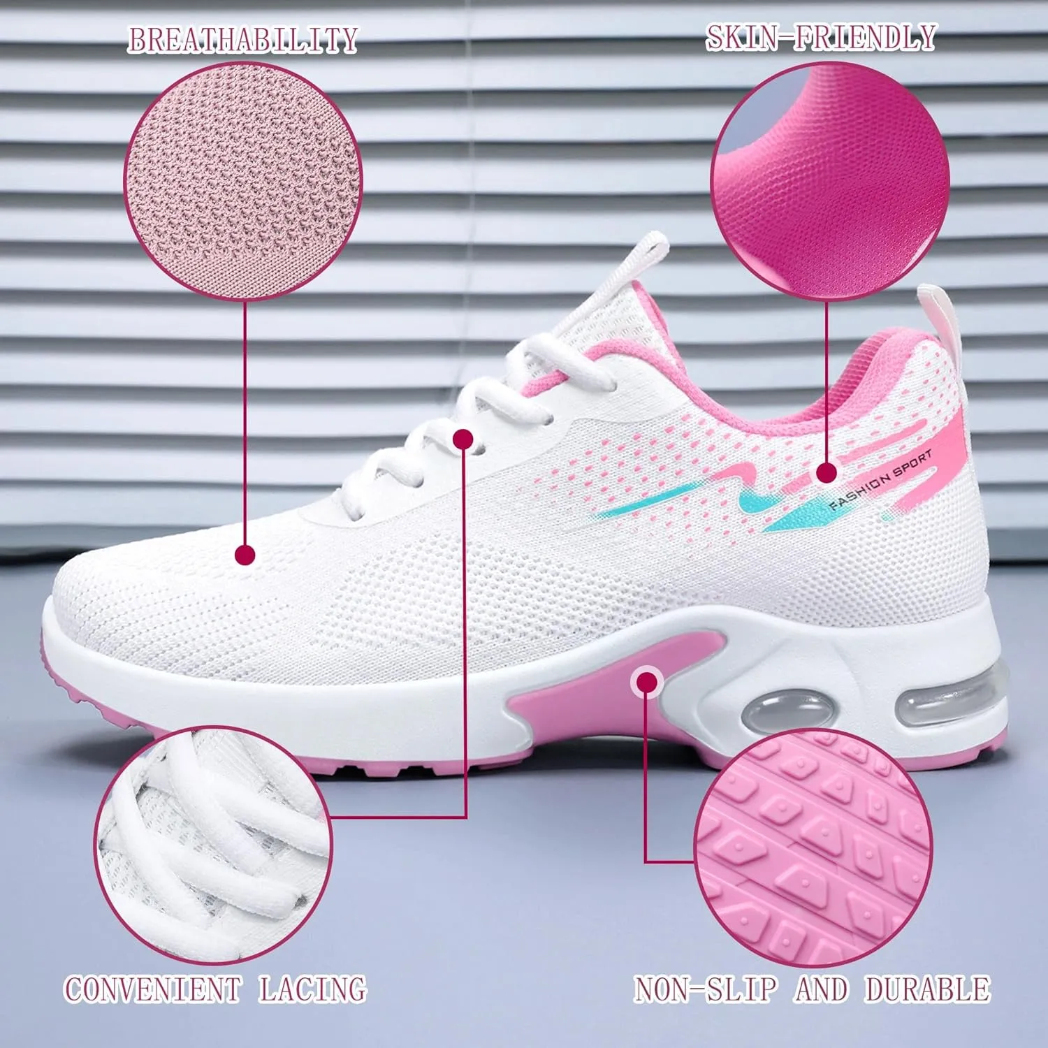 Women's Cushion Sneakers - Breathable, Non-Slip Walking Shoes with Shock-Absorbing Comfort, Lightweight for Running, Walking, and Everyday Use