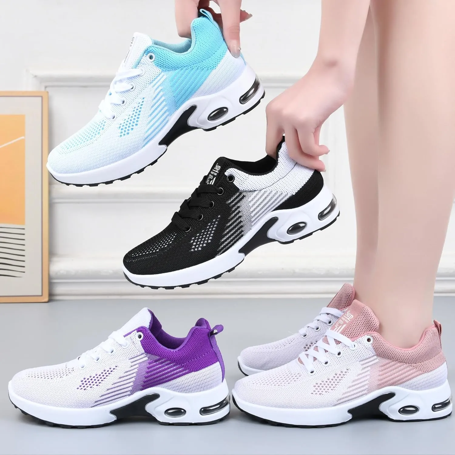 Women's Cushion Sneakers - Breathable, Non-Slip Walking Shoes with Shock-Absorbing Comfort, Lightweight for Running, Walking, and Everyday Use