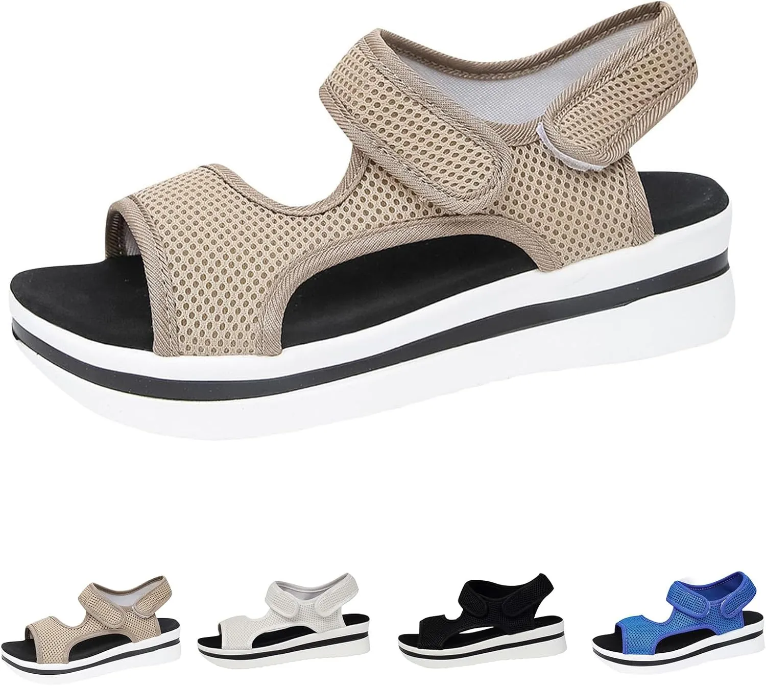 Women's Fashion Walking Sandals Comfortable Orthopedic Adjustable Strap Cushion Open-Toe Slip-On Platrorm Arch Support Slipper Shoes