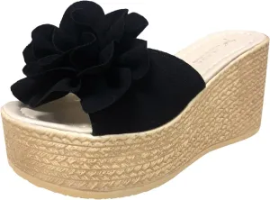 Women's Floral Open Toe Platform Wedges Sandals Classic Slip-on High Heel Open Round Toe Dress Slippers Causal Wide Width Outdoor Espadrilles Beach Shoes