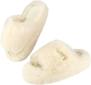 Women's Fuzzy Slippers | Comfy Memory Foam Plush Slides