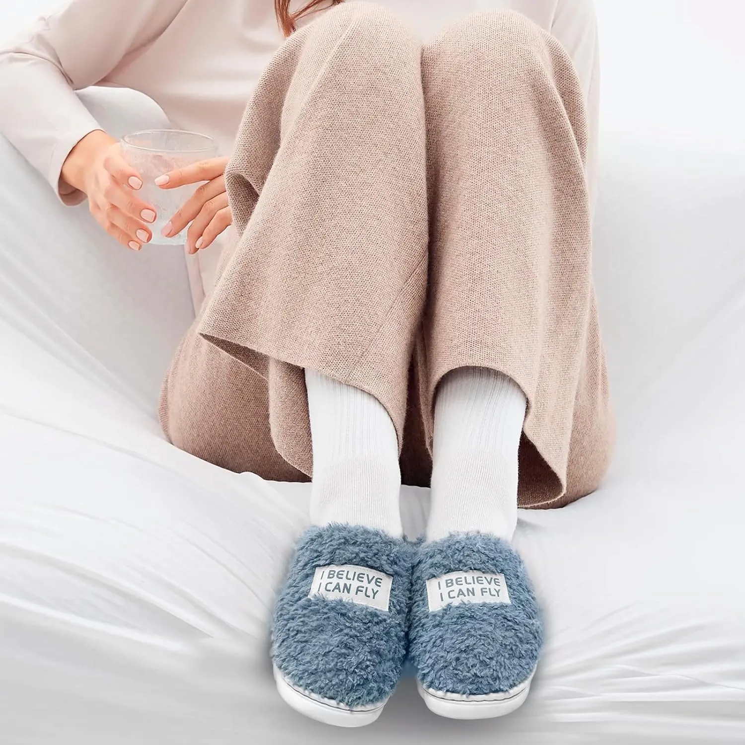 Women's Fuzzy Slippers, Green, US Size, Adult, Indoor/Outdoor, Warm & Comfortable