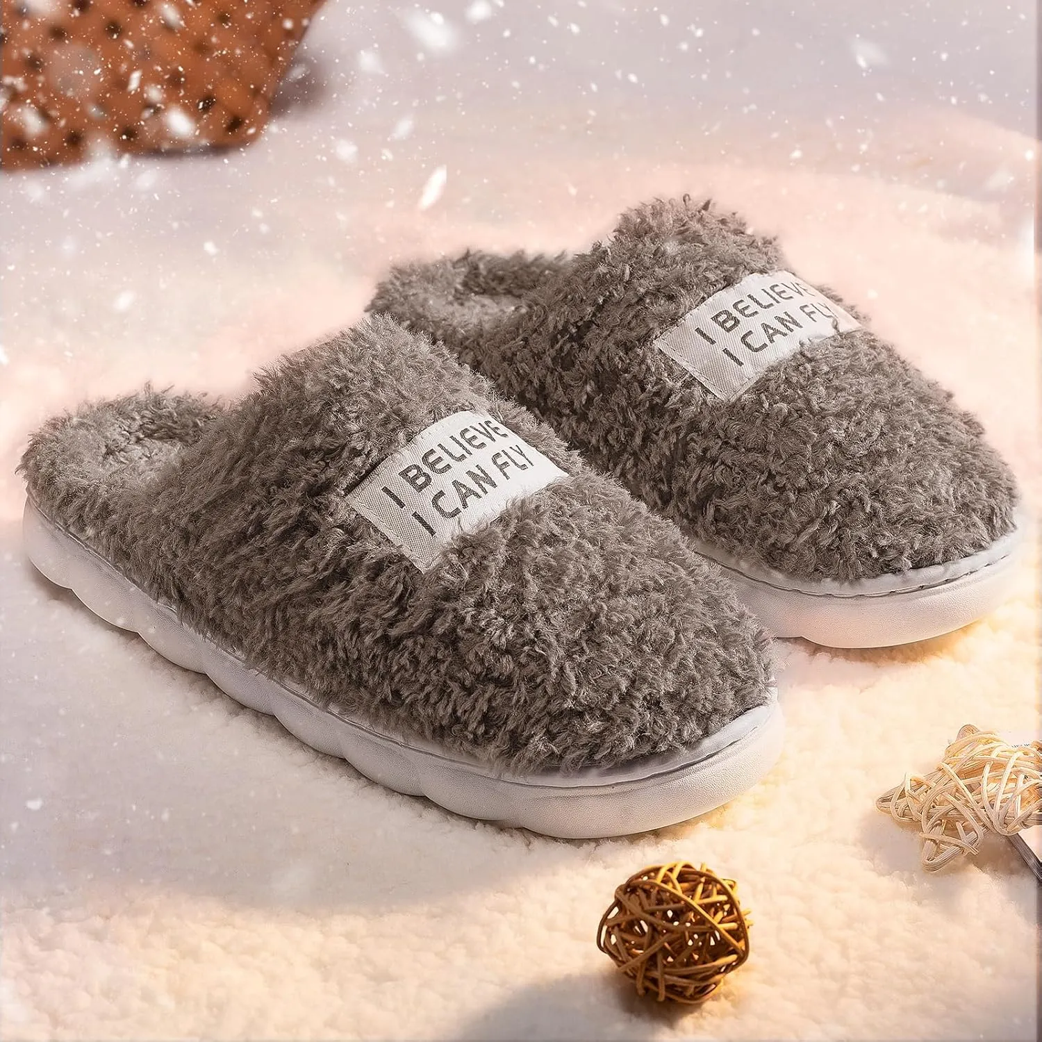 Women's Fuzzy Slippers, Green, US Size, Adult, Indoor/Outdoor, Warm & Comfortable