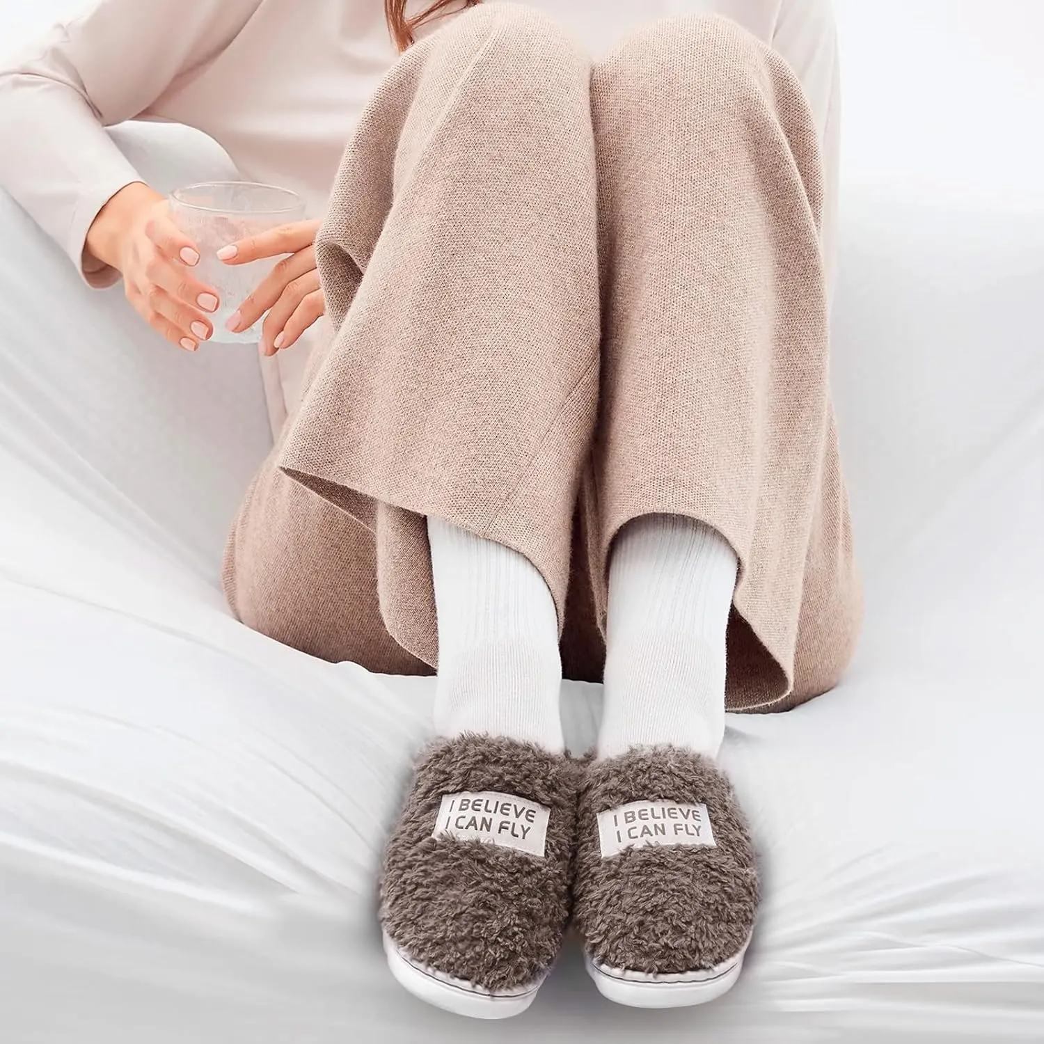 Women's Fuzzy Slippers, Green, US Size, Adult, Indoor/Outdoor, Warm & Comfortable