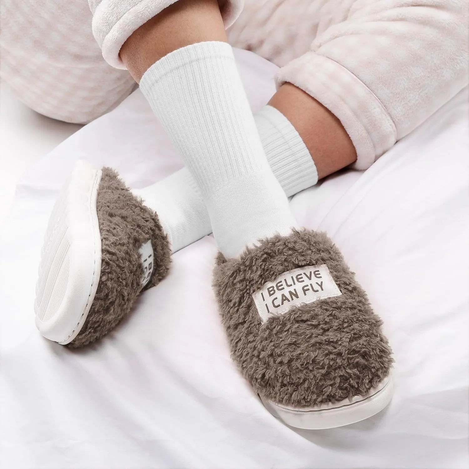 Women's Fuzzy Slippers, Green, US Size, Adult, Indoor/Outdoor, Warm & Comfortable