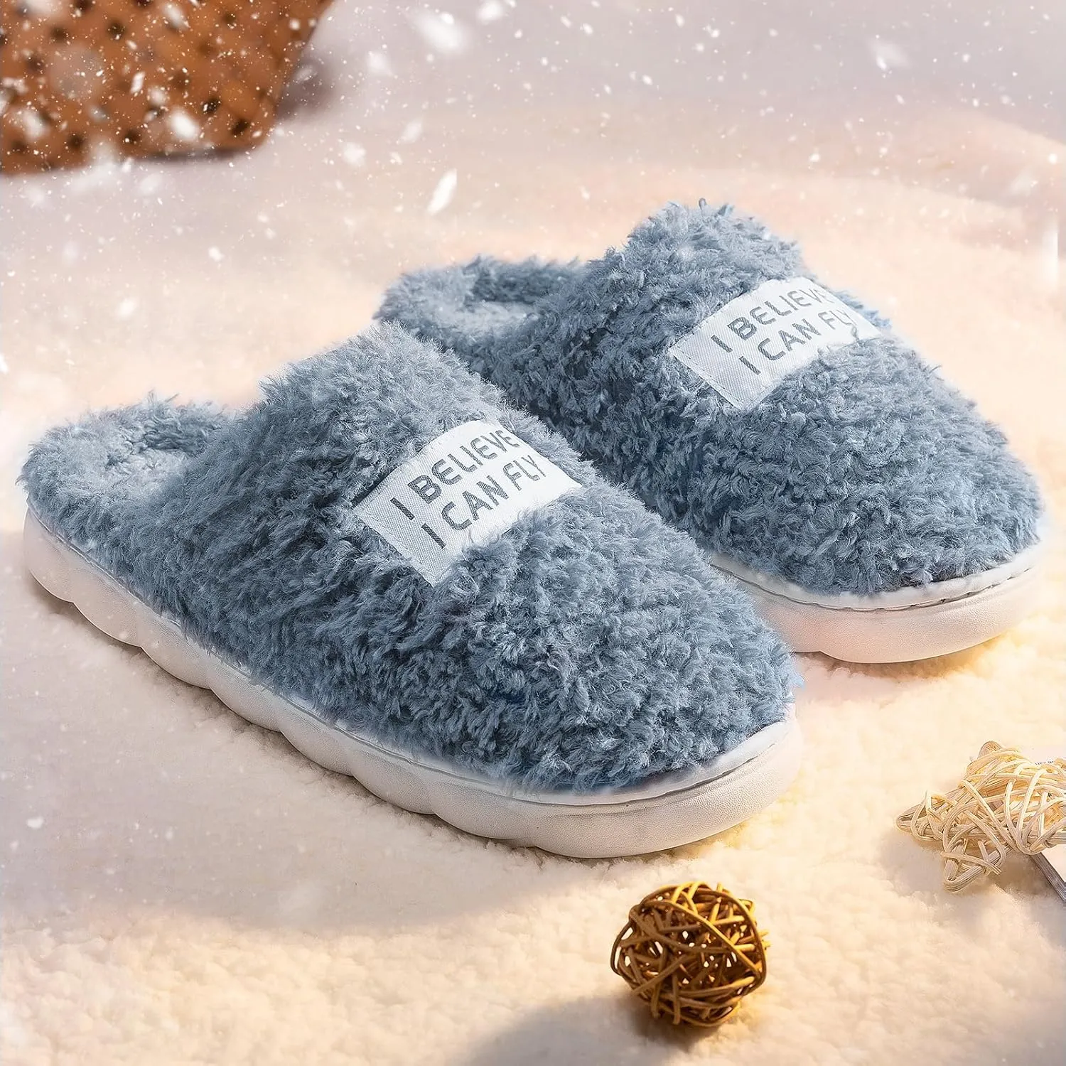 Women's Fuzzy Slippers, Green, US Size, Adult, Indoor/Outdoor, Warm & Comfortable