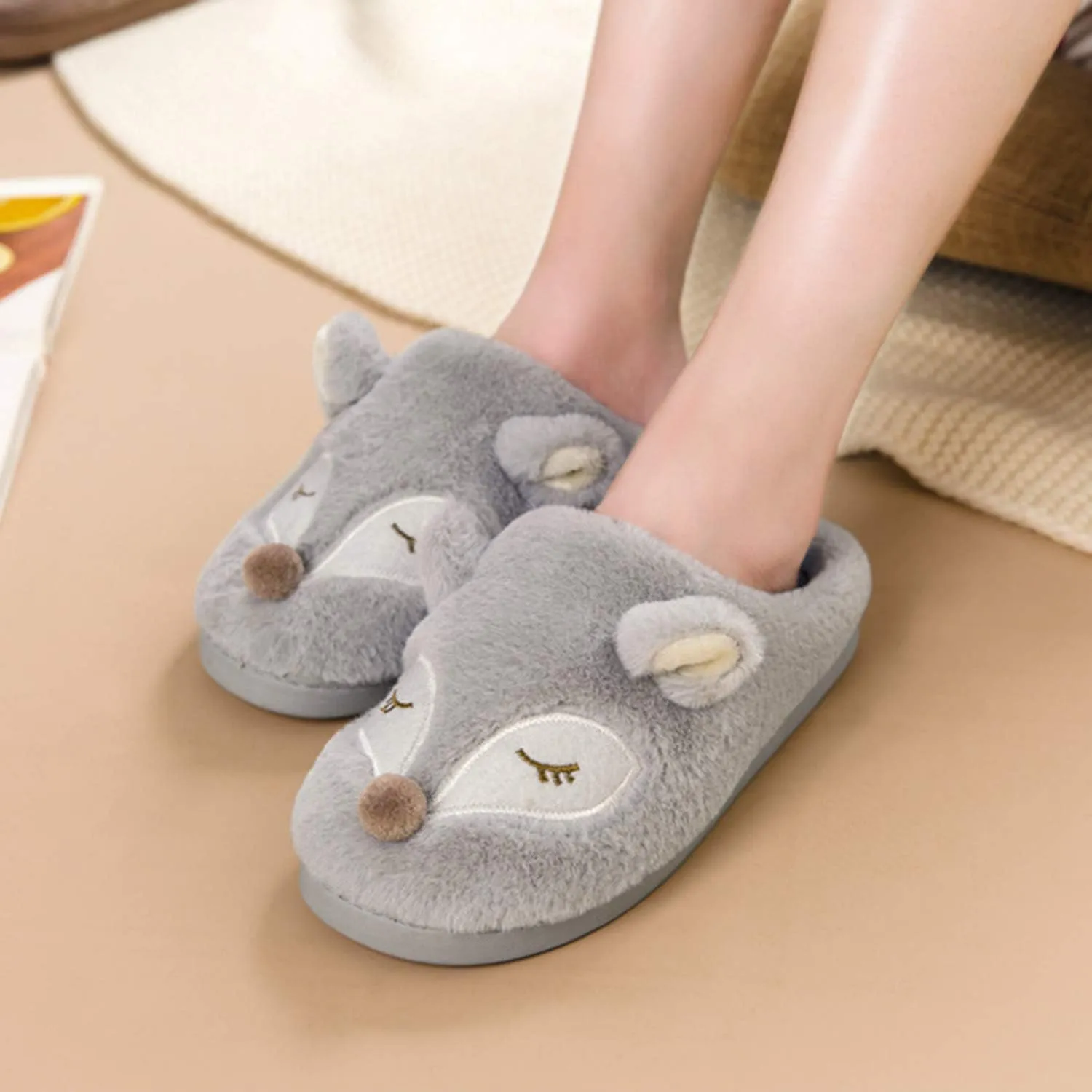 Womens Indoor Warm Fleece Slippers Ladies Girls Cartoon Winter Soft Cozy Booties Non-slip Plush Slip-on Shoes Ankle Boots