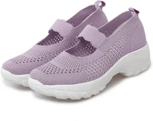 Women's Knitting Platform Wedge Orthopedic Mary Jane Walking Shoes Comfortable Breathable Mesh Elastic Ankle Strap Arch Support Memory Foam Sole Gym Running Sneakers