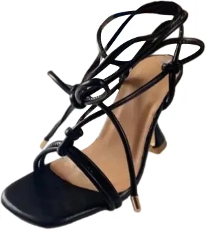 Women's Lace Up Heels Strappy Heels Square Open Toe Tie Up Stiletto High Heeled Sandals Heels for Prom Party