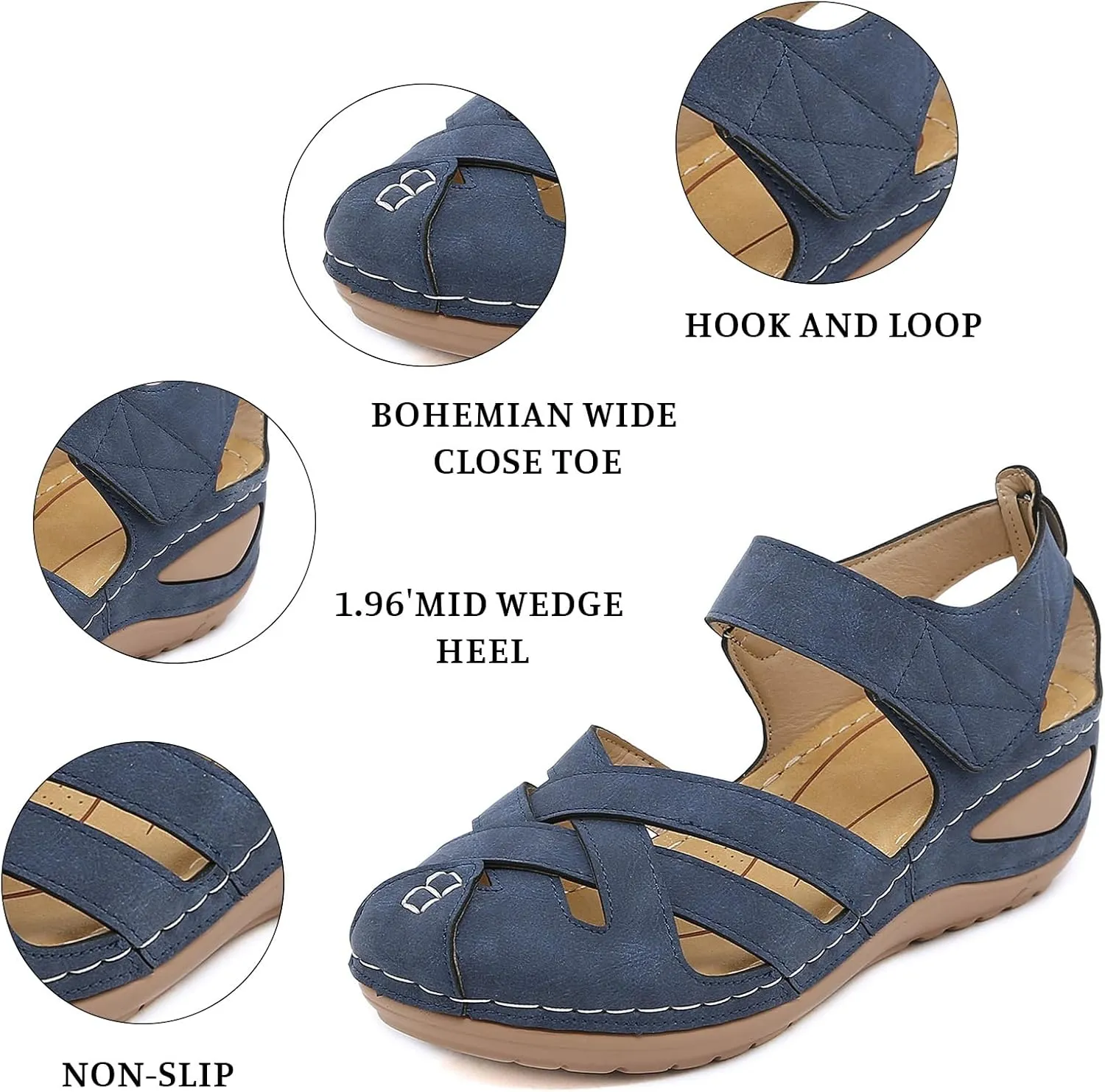 Womens Leather Cutout Shoes Cute Slip On Comfort Walking Flats Closed Toe Boat Shoes Comfortable Breathable Outdoor Walking Sandal