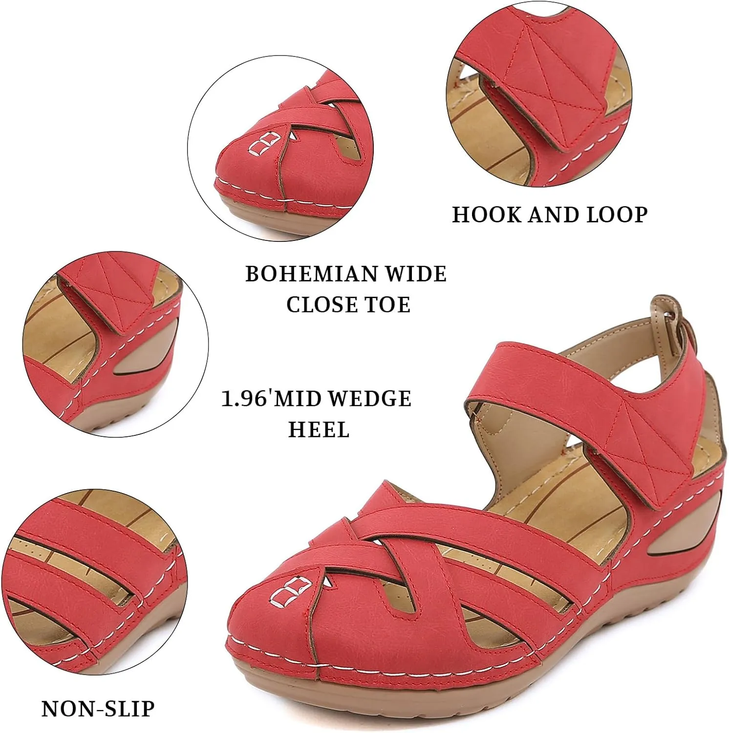 Womens Leather Cutout Shoes Cute Slip On Comfort Walking Flats Closed Toe Boat Shoes Comfortable Breathable Outdoor Walking Sandal