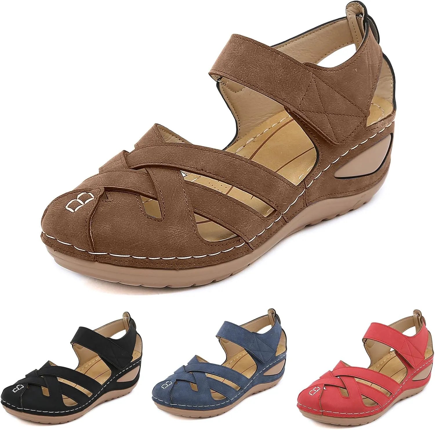 Womens Leather Cutout Shoes Cute Slip On Comfort Walking Flats Closed Toe Boat Shoes Comfortable Breathable Outdoor Walking Sandal