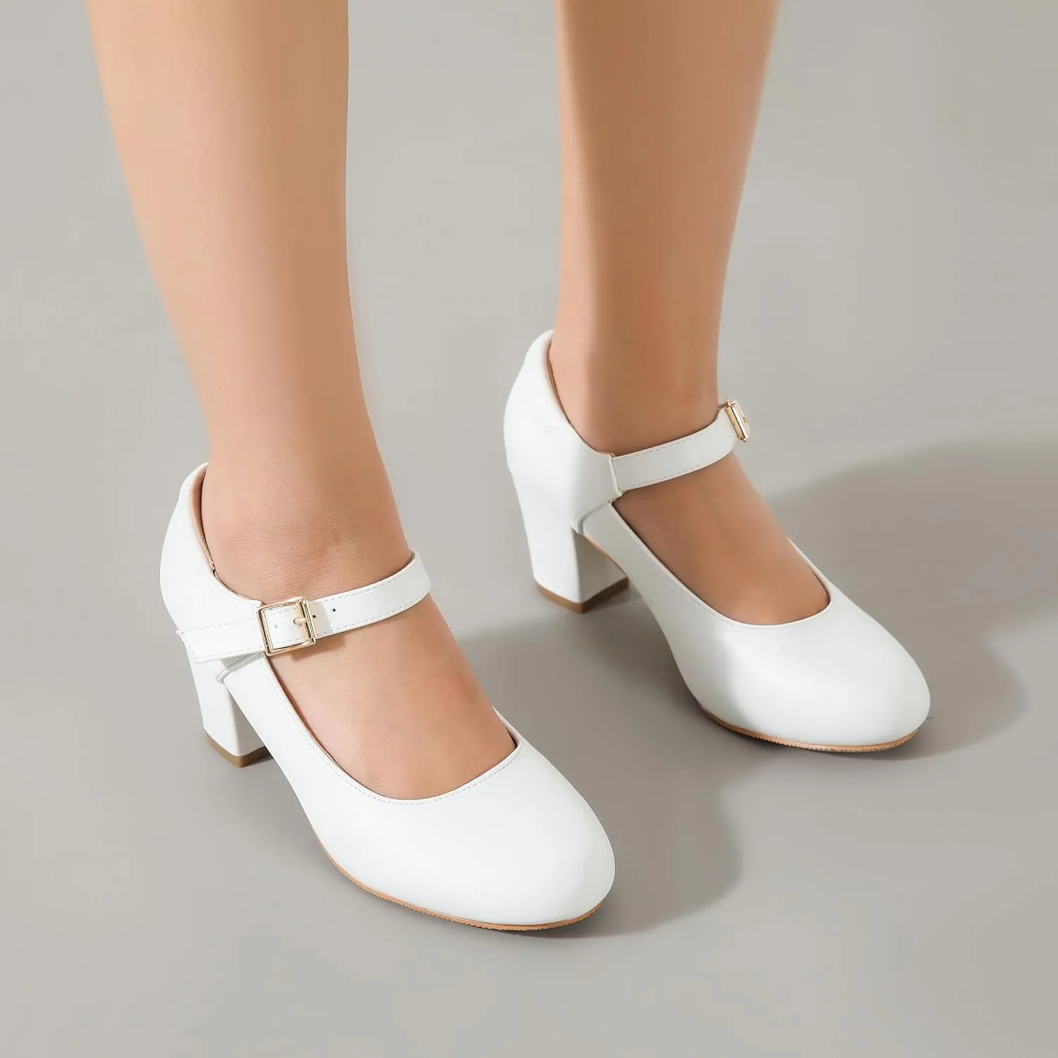 Women's Mary Jane Shoes Low Block Heel Ankle Strap Closed Round Toe Pumps Dress Wedding Office Work Church Shoes