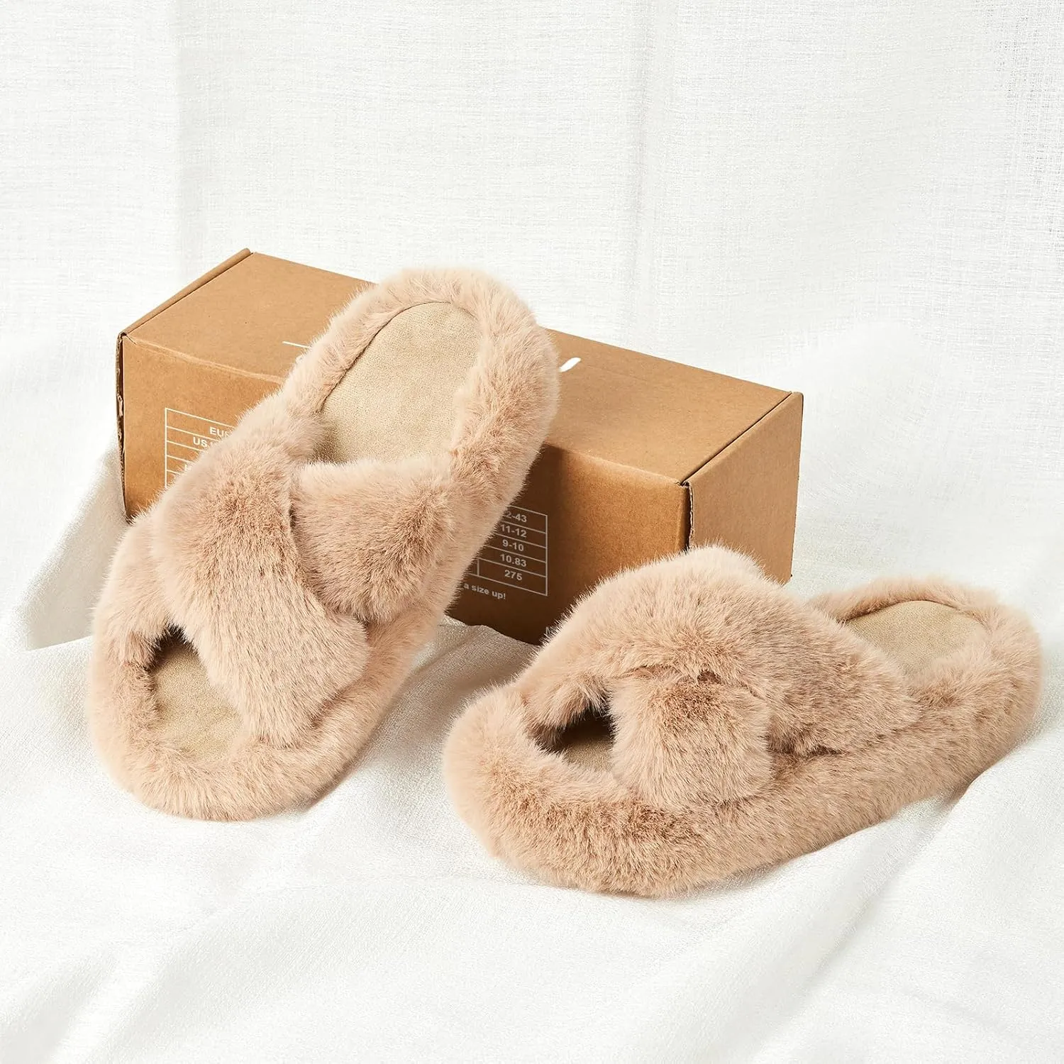 Women's Memory Foam Fluffy Plush Slippers - Cozy Furry Comfy Shoes
